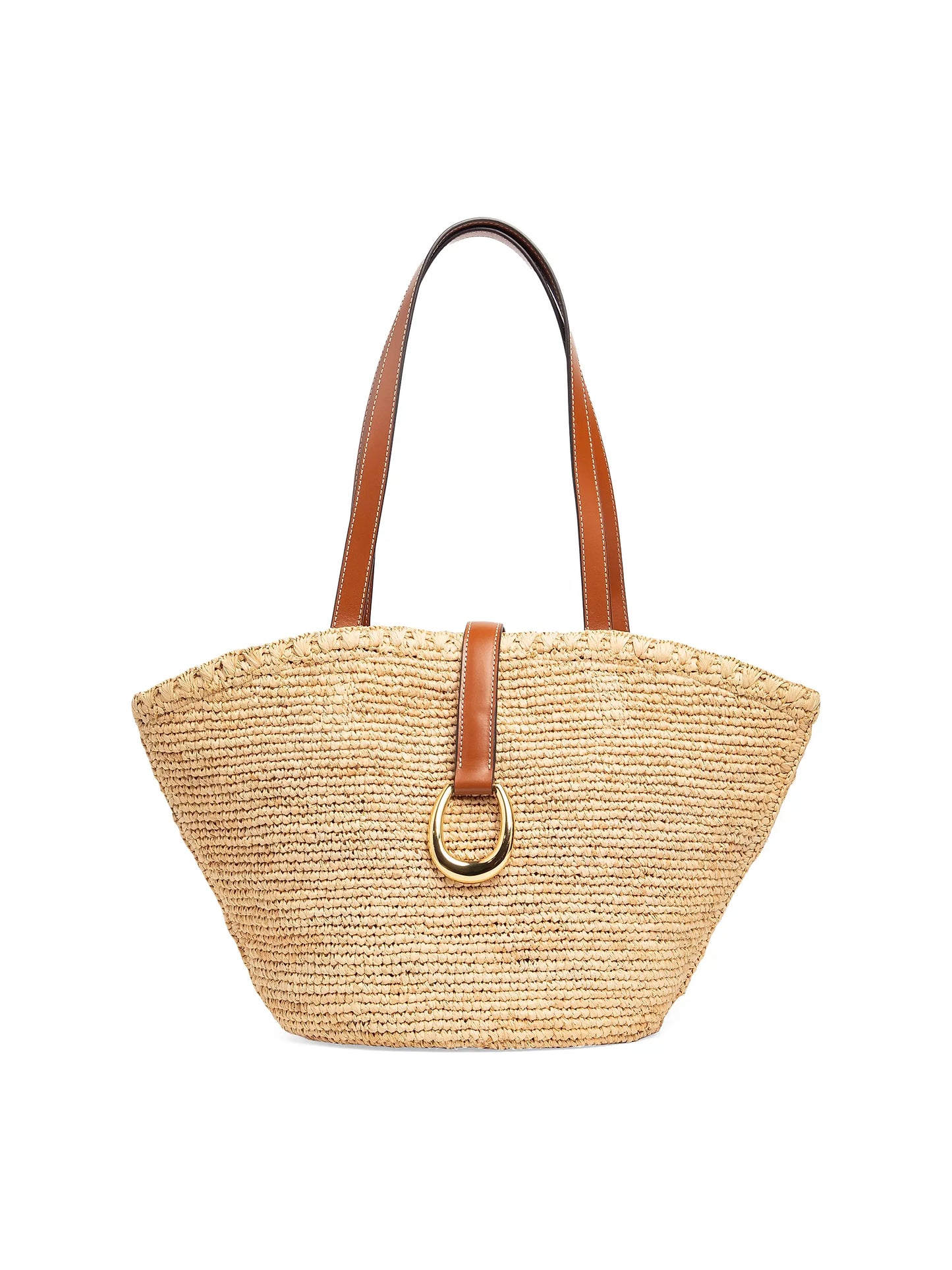 Natural Raffia Leather Trim Shoulder Vista Tote Bag