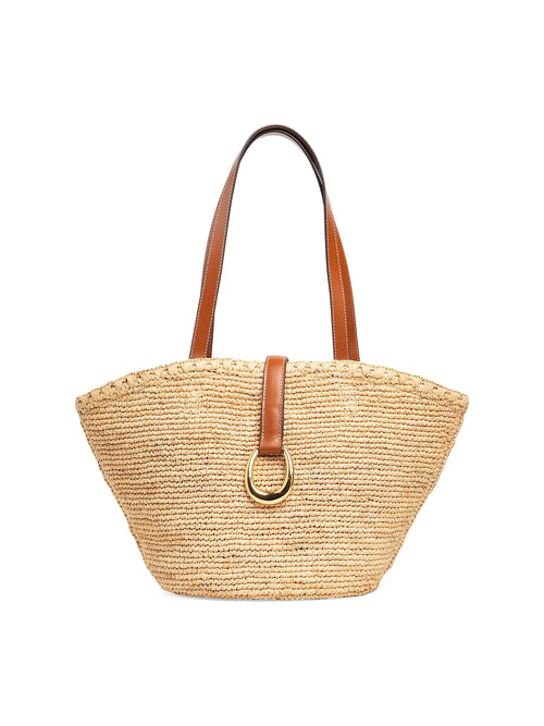Natural Raffia Leather Trim Shoulder Vista Tote Bag