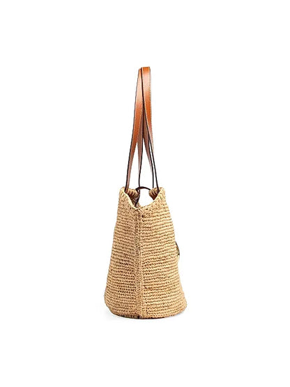 Natural Raffia Leather Trim Shoulder Vista Tote Bag