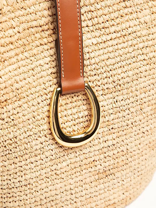 Natural Raffia Leather Trim Shoulder Vista Tote Bag