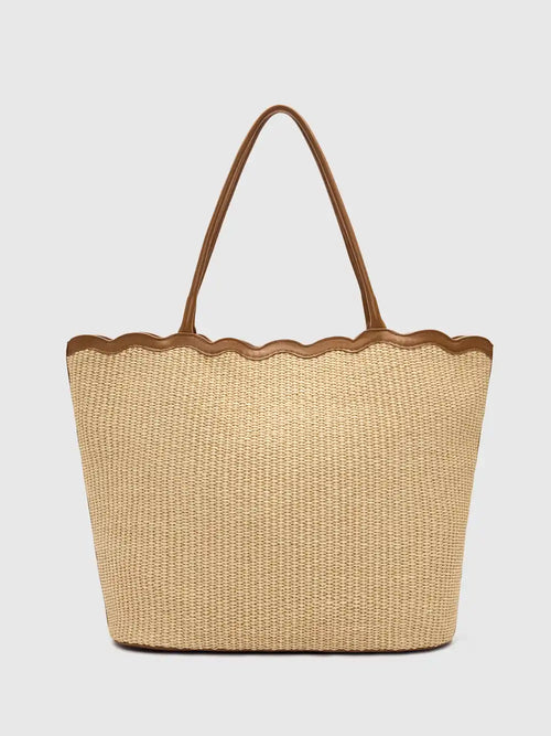 Scalloped Rattan Woven Large Everyday Shoulder Tote