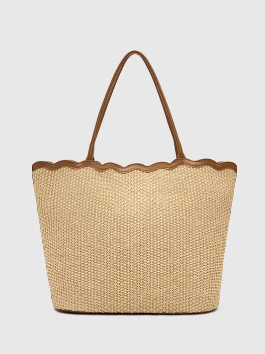 Scalloped Rattan Woven Large Everyday Shoulder Tote