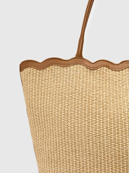 Scalloped Rattan Woven Large Everyday Shoulder Tote