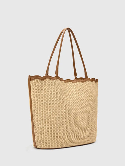 Scalloped Rattan Woven Large Everyday Shoulder Tote