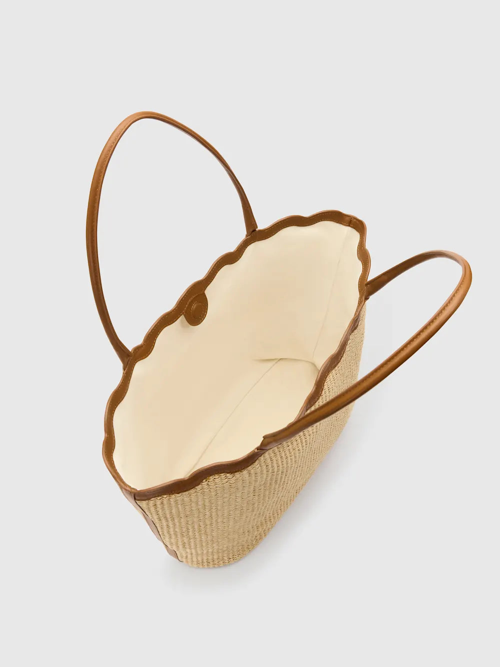 Scalloped Rattan Woven Large Everyday Shoulder Tote