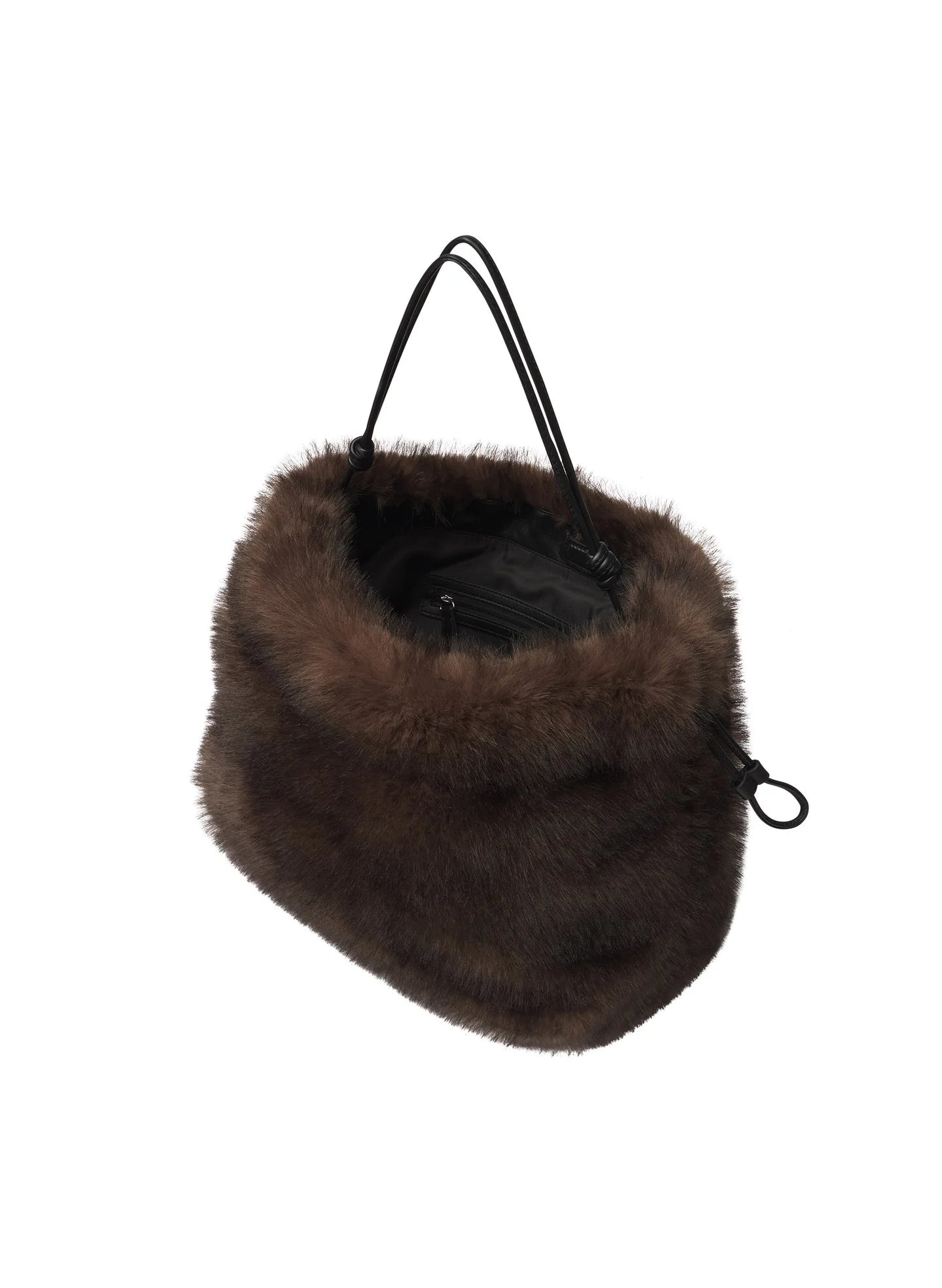 Espresso Faux Mink Drawstring Shoulder Bucket Bag