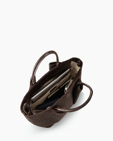 Italian Raffia Mini Structured Crossbody Tote Bag