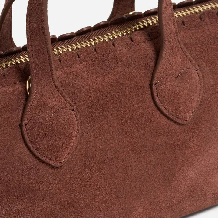 Heart Detail Suede Crossbody Mini Hand Tote Bag