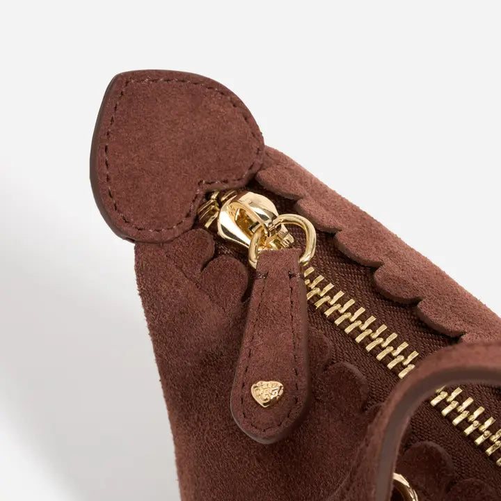 Heart Detail Suede Crossbody Mini Hand Tote Bag