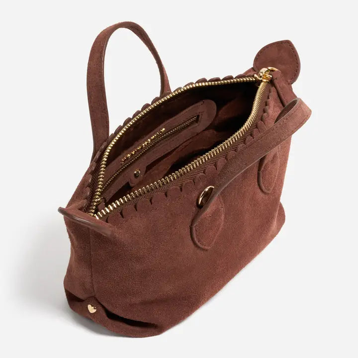 Heart Detail Suede Crossbody Mini Hand Tote Bag