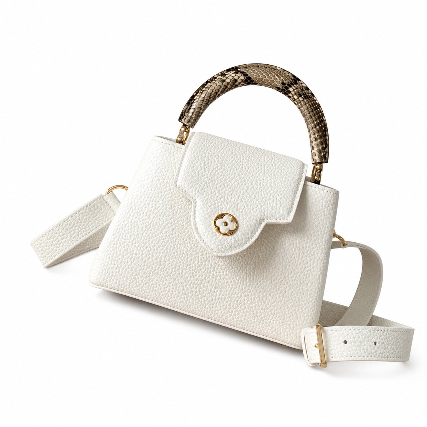 Louis Vuitton Mini Snakeskin Leather White Gold Handbag