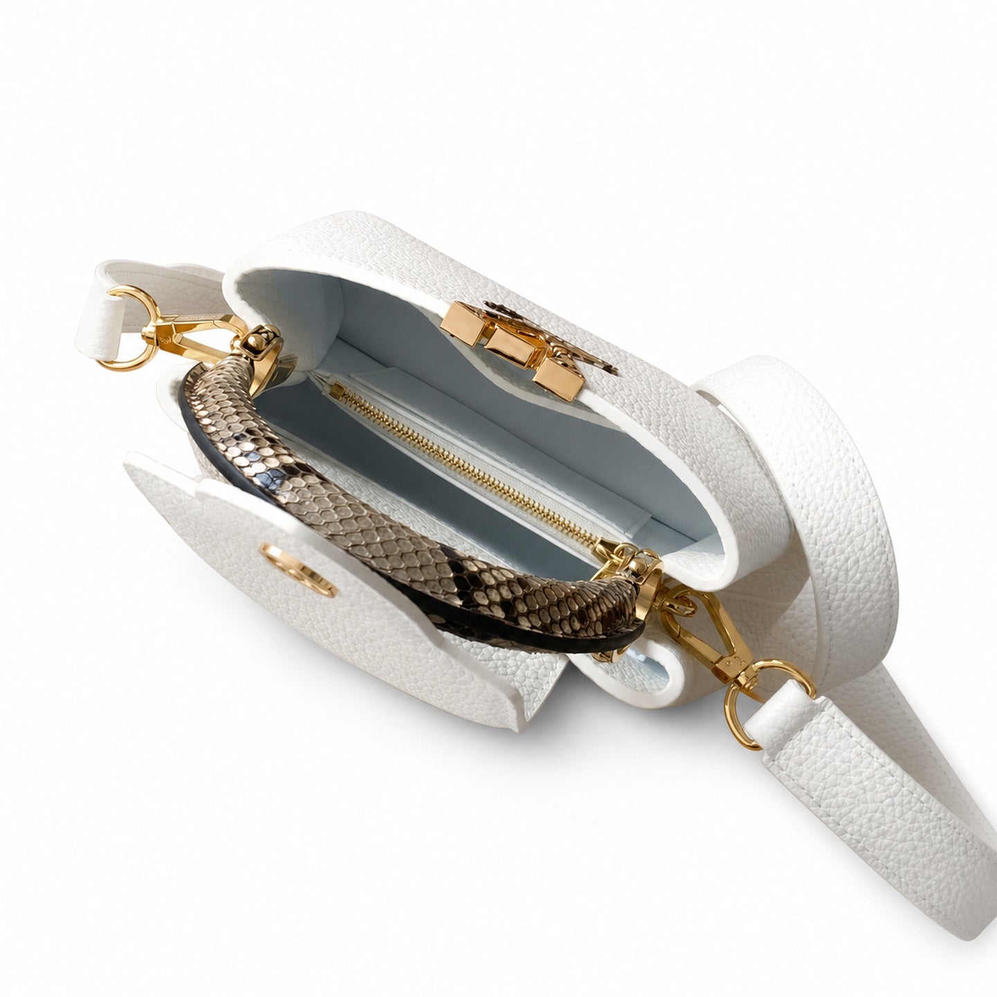Louis Vuitton Mini Snakeskin Leather White Gold Handbag