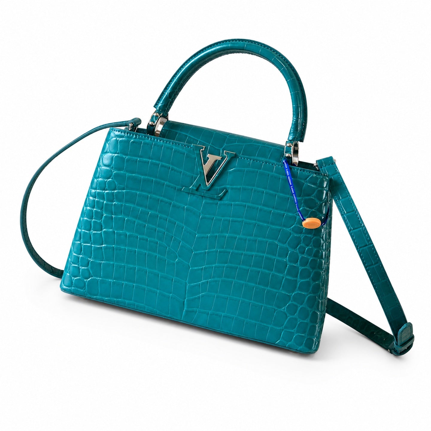 Louis Vuitton Capucines Medium Croc-Embossed Leather Green Silver Handbag