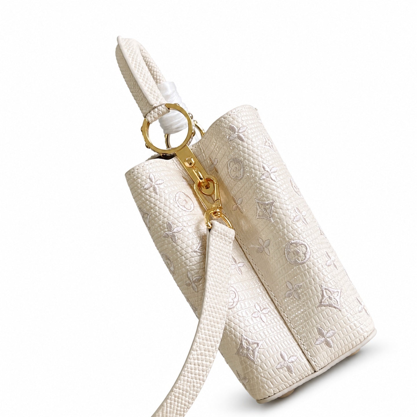 Louis Vuitton Capucines Small Embroidered Leather White Handbag