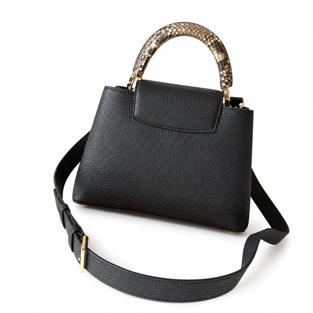 Louis Vuitton Capucines Mini Snakeskin Leather Black Gold Handbag