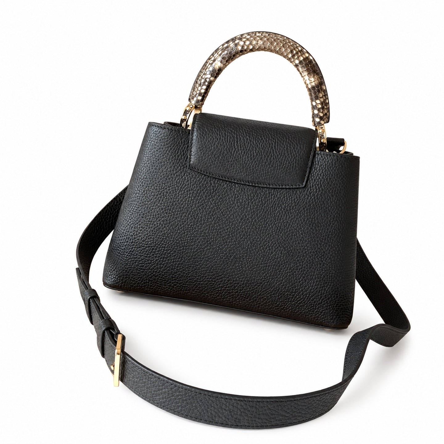 Louis Vuitton Capucines Mini Snakeskin Leather Black Gold Handbag