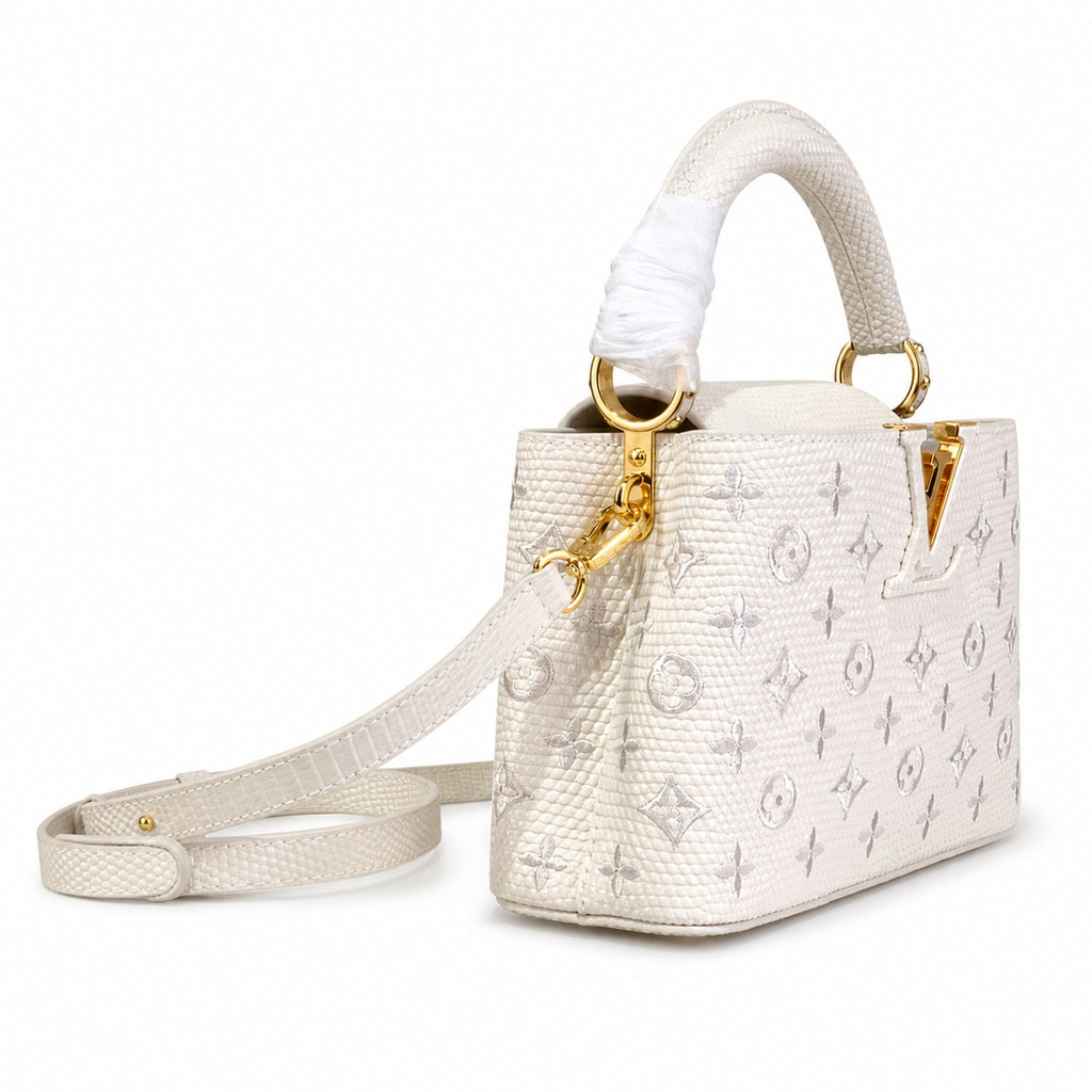 Louis Vuitton Capucines Mini Jacquard Leather White Handbag