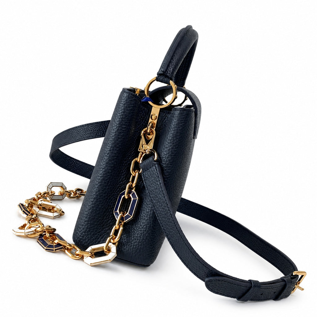 Louis Vuitton Capucines Small Leather Blue Gold Handbag