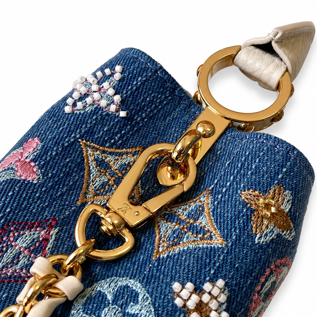 Louis Vuitton Mini Embroidered Cotton Denim Leather Handbag