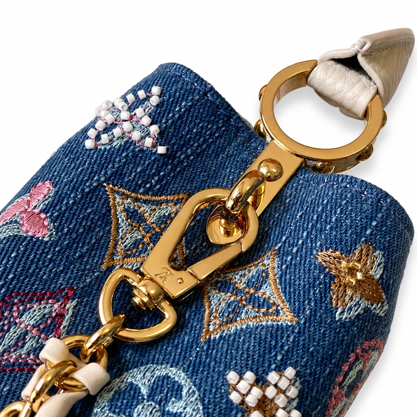 Louis Vuitton Mini Embroidered Cotton Denim Leather Handbag