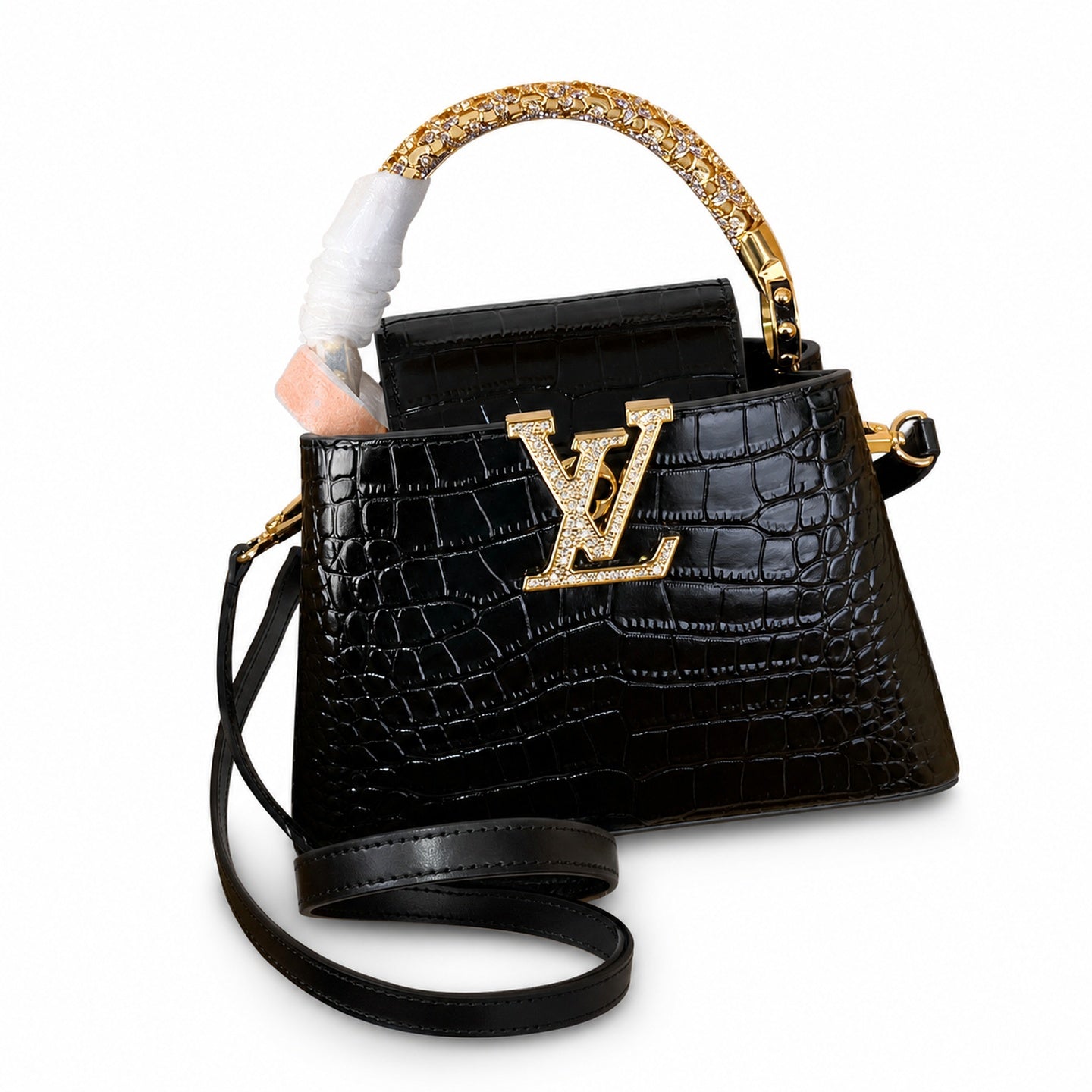Louis Vuitton Capucines Mini Croc-Embossed Leather Black Handbag