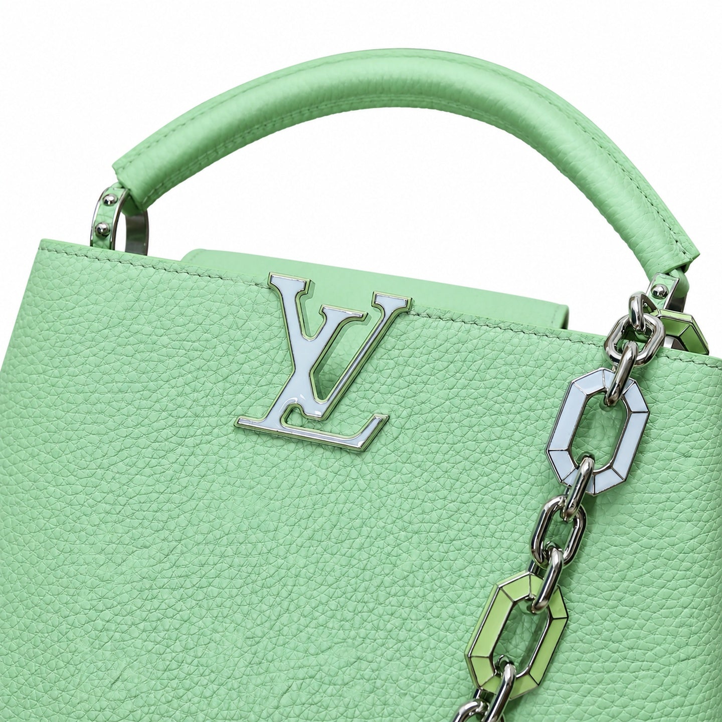 Louis Vuitton Capucines Small Leather Green Silver Handbag