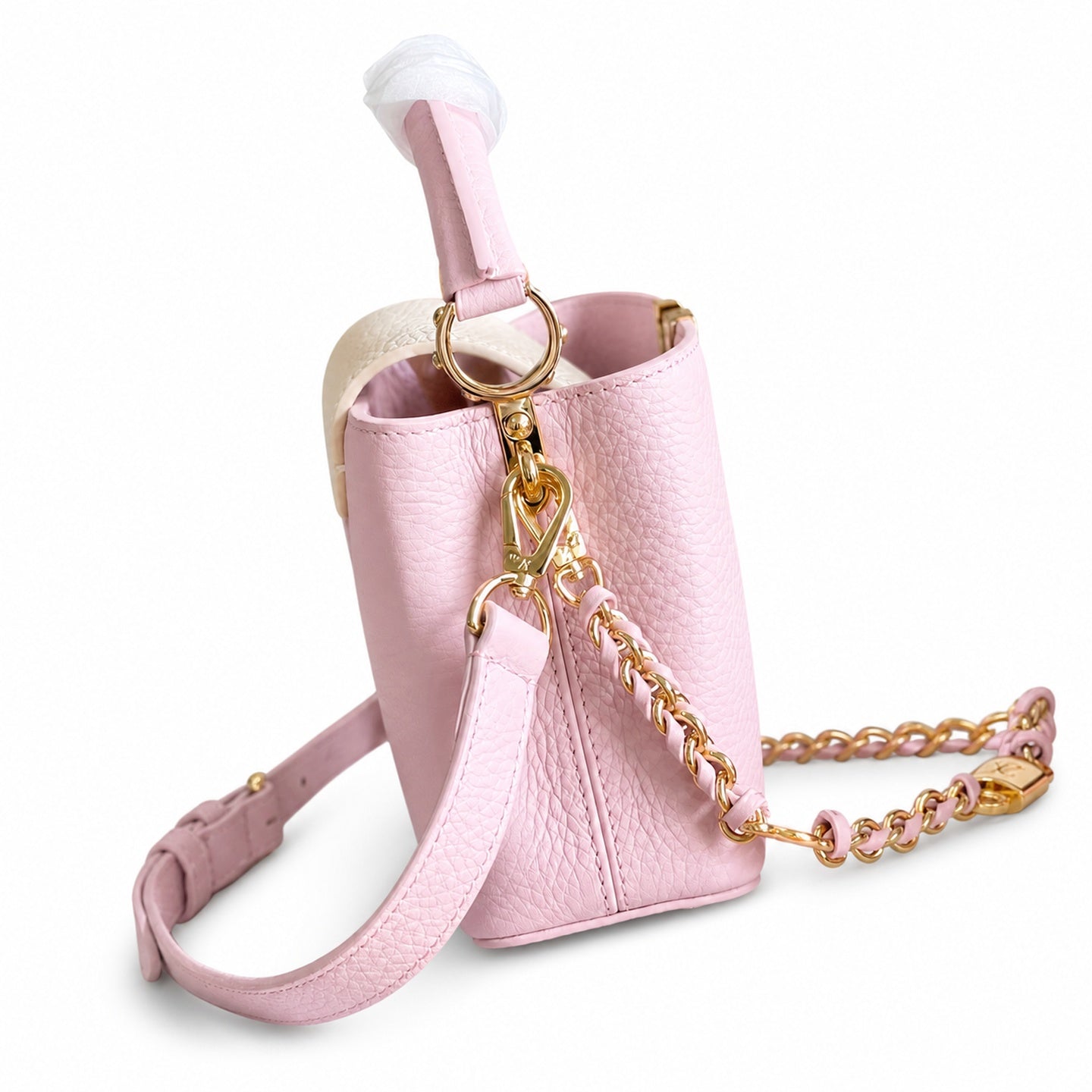 Louis Vuitton Capucines Mini Leather White Pink Gold Handbag