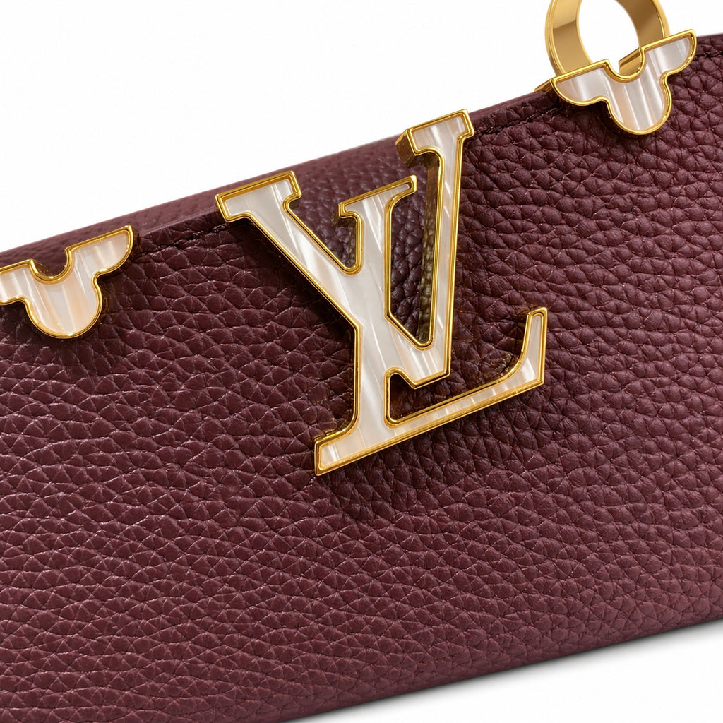 Louis Vuitton Capucines Leather White Gold Burgundy Handbag
