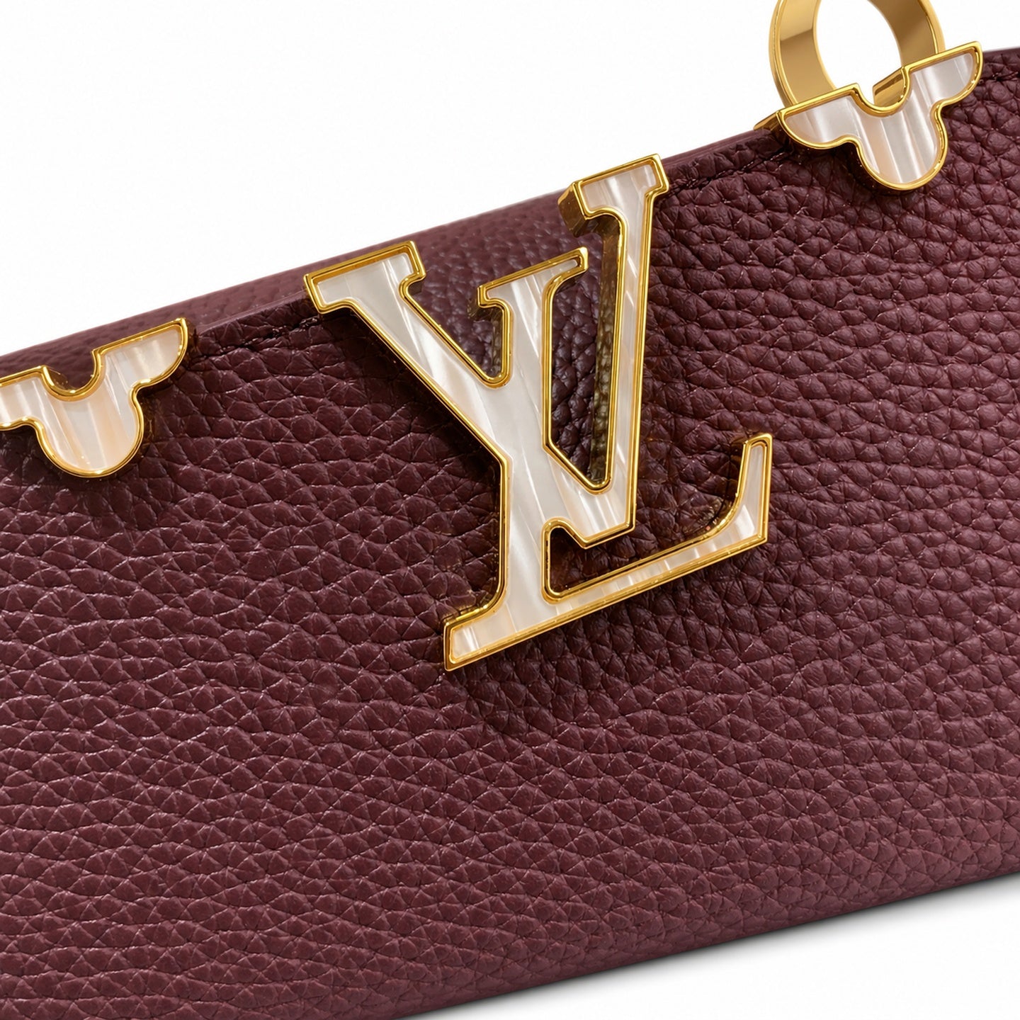 Louis Vuitton Capucines Leather White Gold Burgundy Handbag