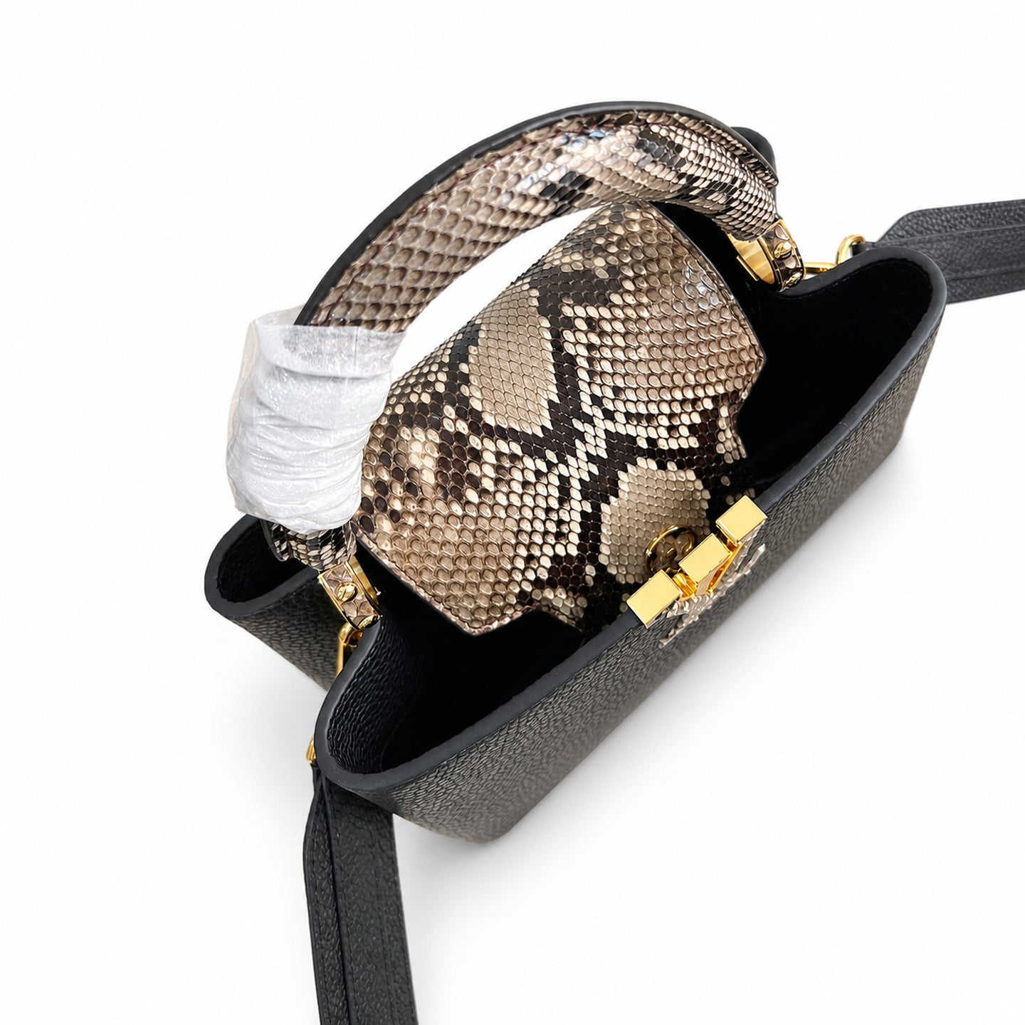 Louis Vuitton Capucines Small Snakeskin Leather Black Handbag