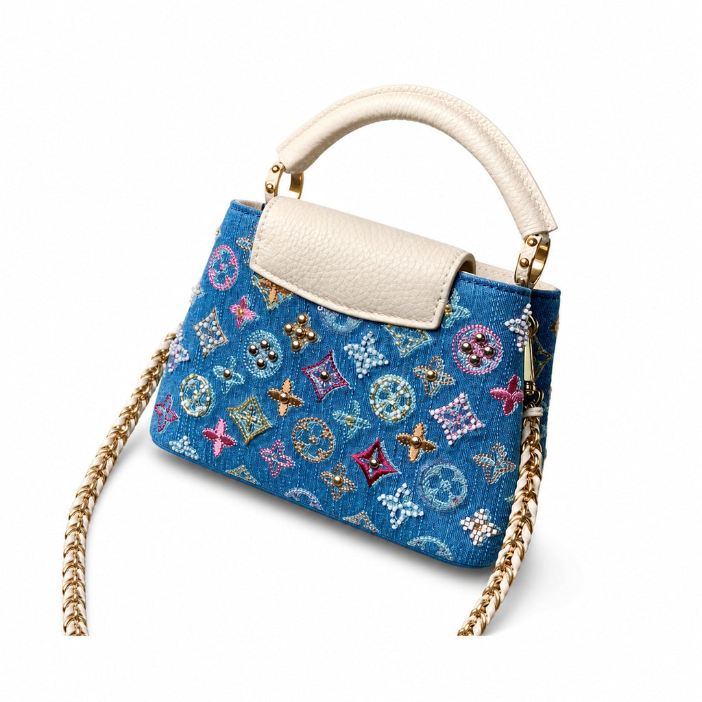 Louis Vuitton Capucines Mini Embroidered Denim Leather Handbag