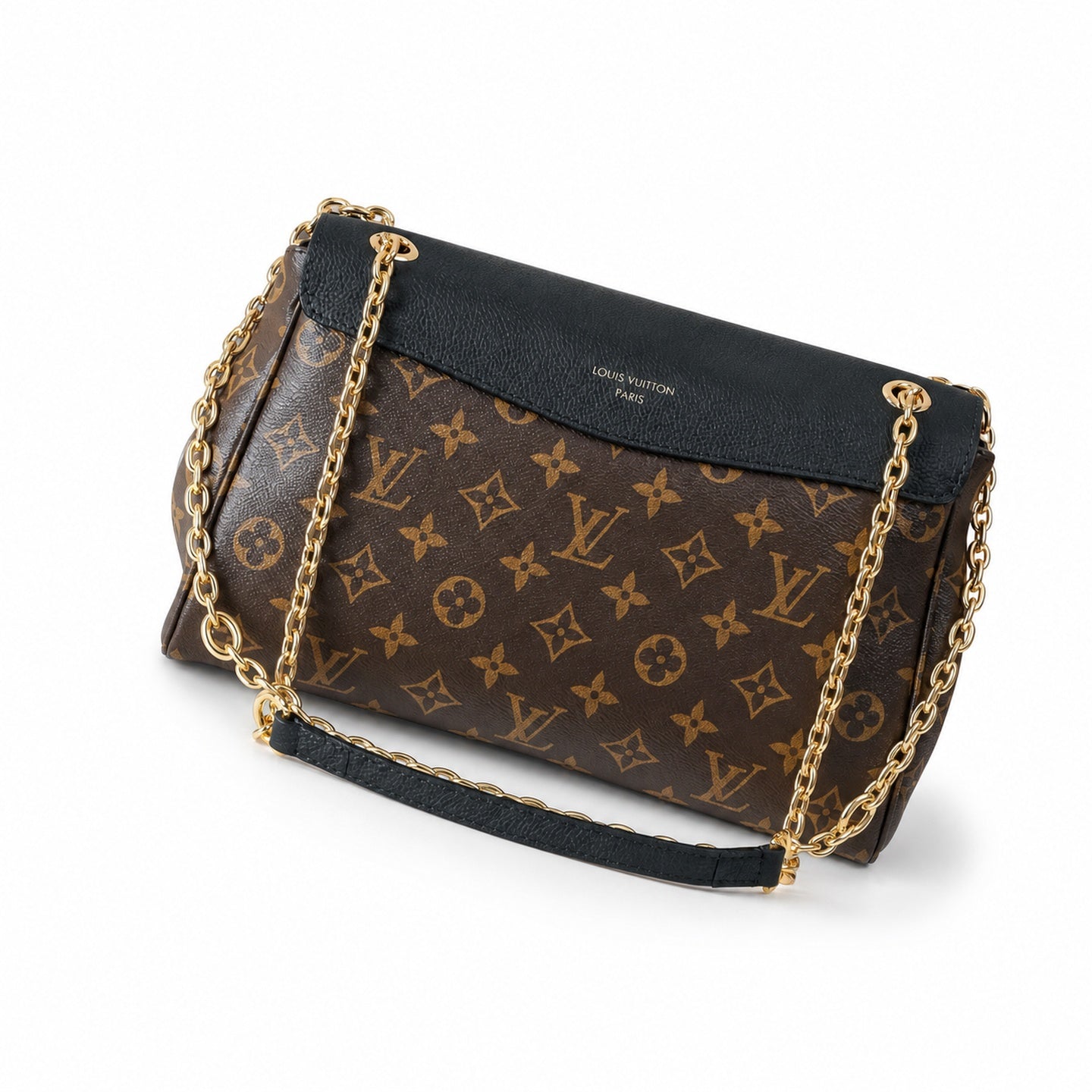 Louis Vuitton Canvas Leather Black Gold Handbag