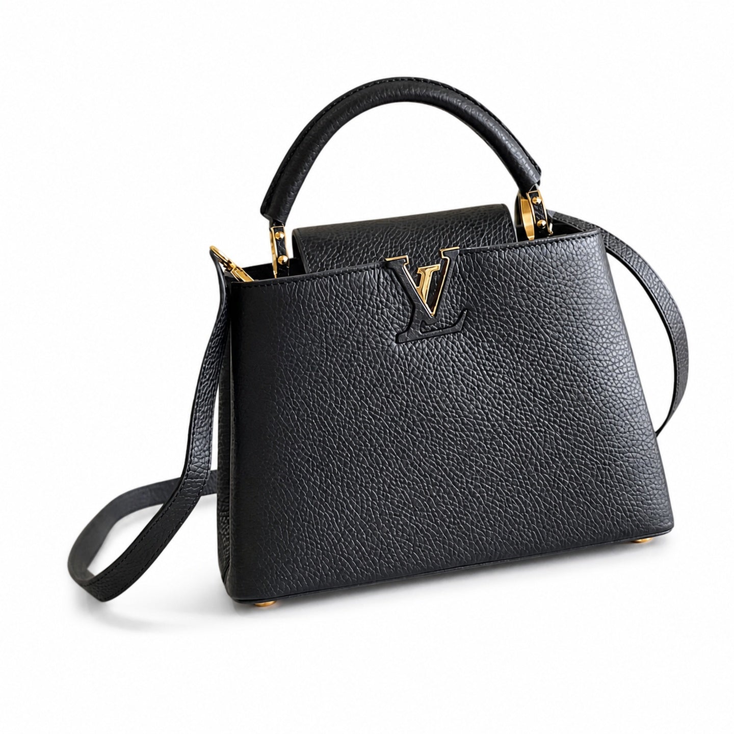 Louis Vuitton Capucines Small Leather Black Gold Handbag