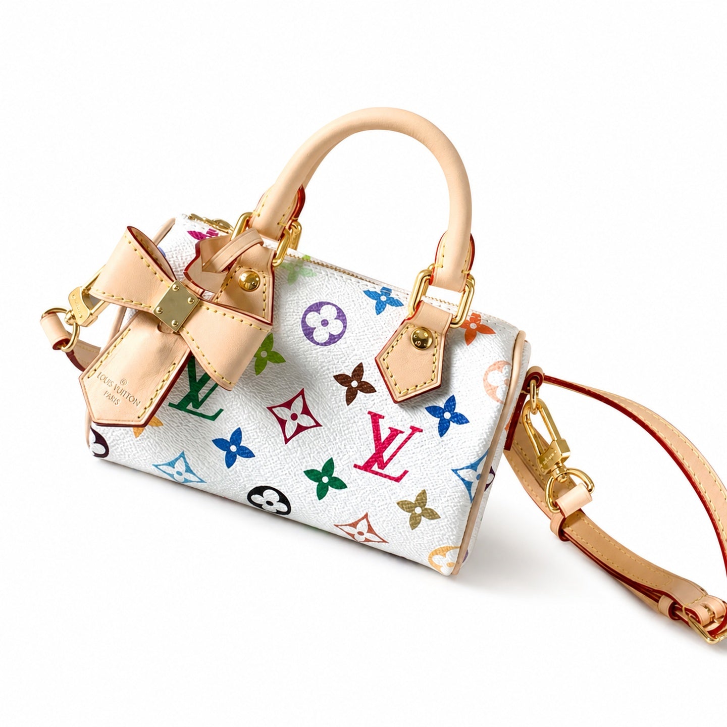 Louis Vuitton Speedy Takashi Murakami Canvas Leather White Handbag