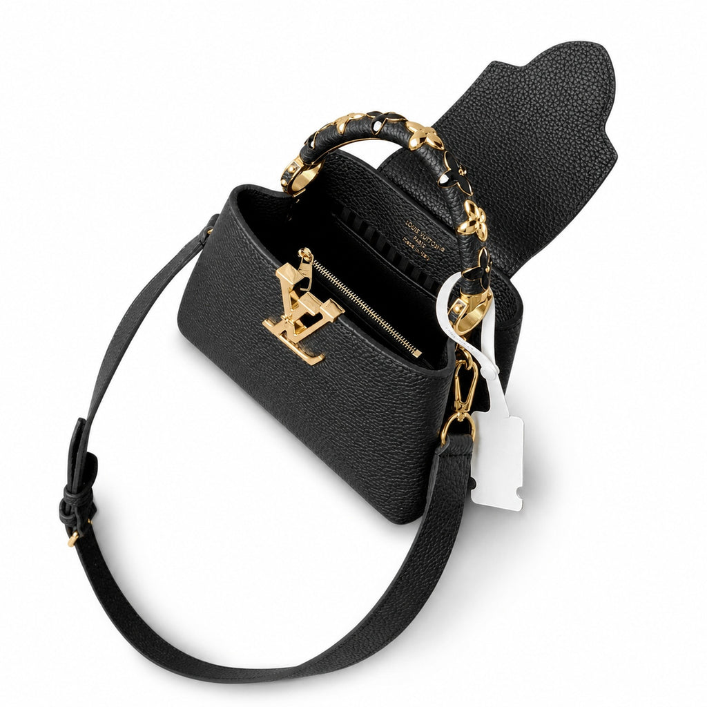 Louis Vuitton Capucines Mini Leather Black Gold Handbag