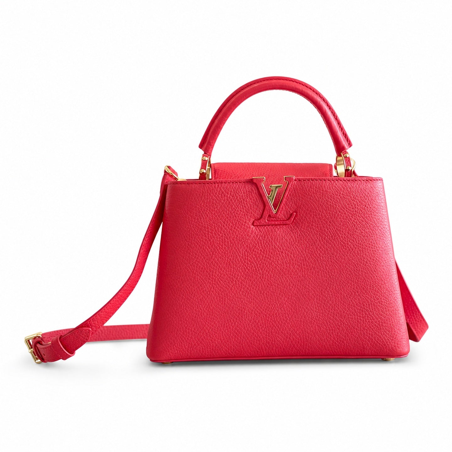 Louis Vuitton Capucines Small Leather Red Gold Handbag