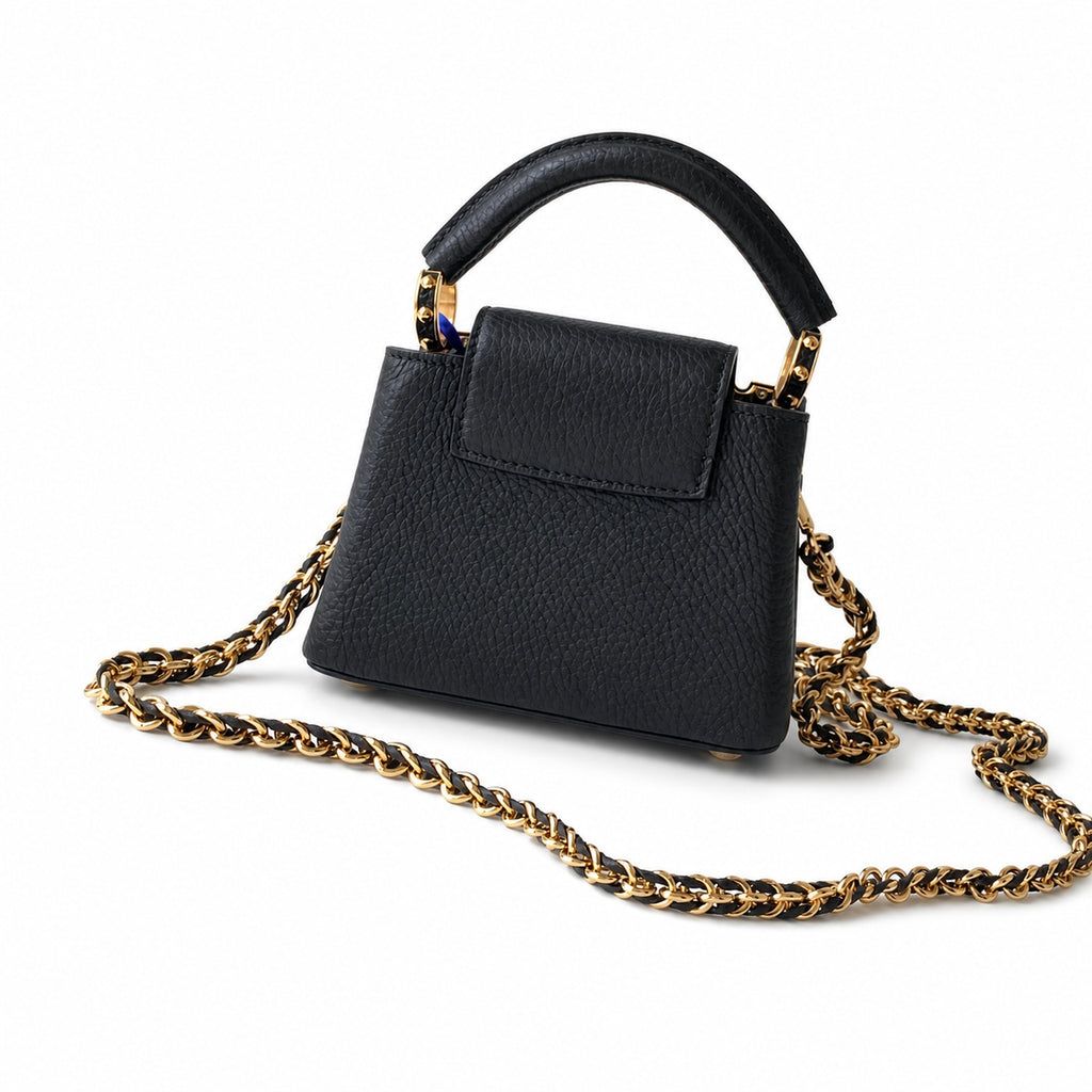 Louis Vuitton Capucines Leather Black White Handbag