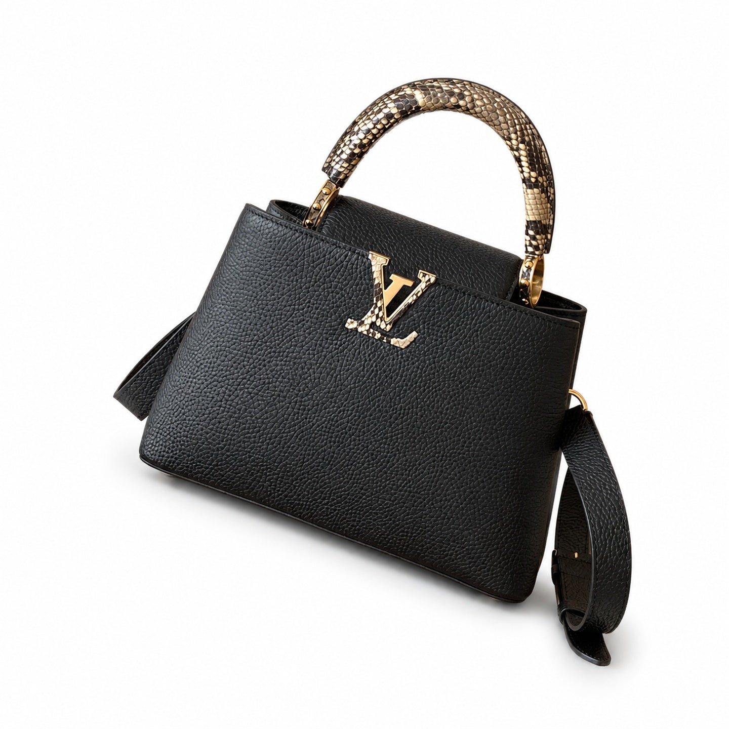 Louis Vuitton Capucines Mini Snakeskin Leather Black Gold Handbag