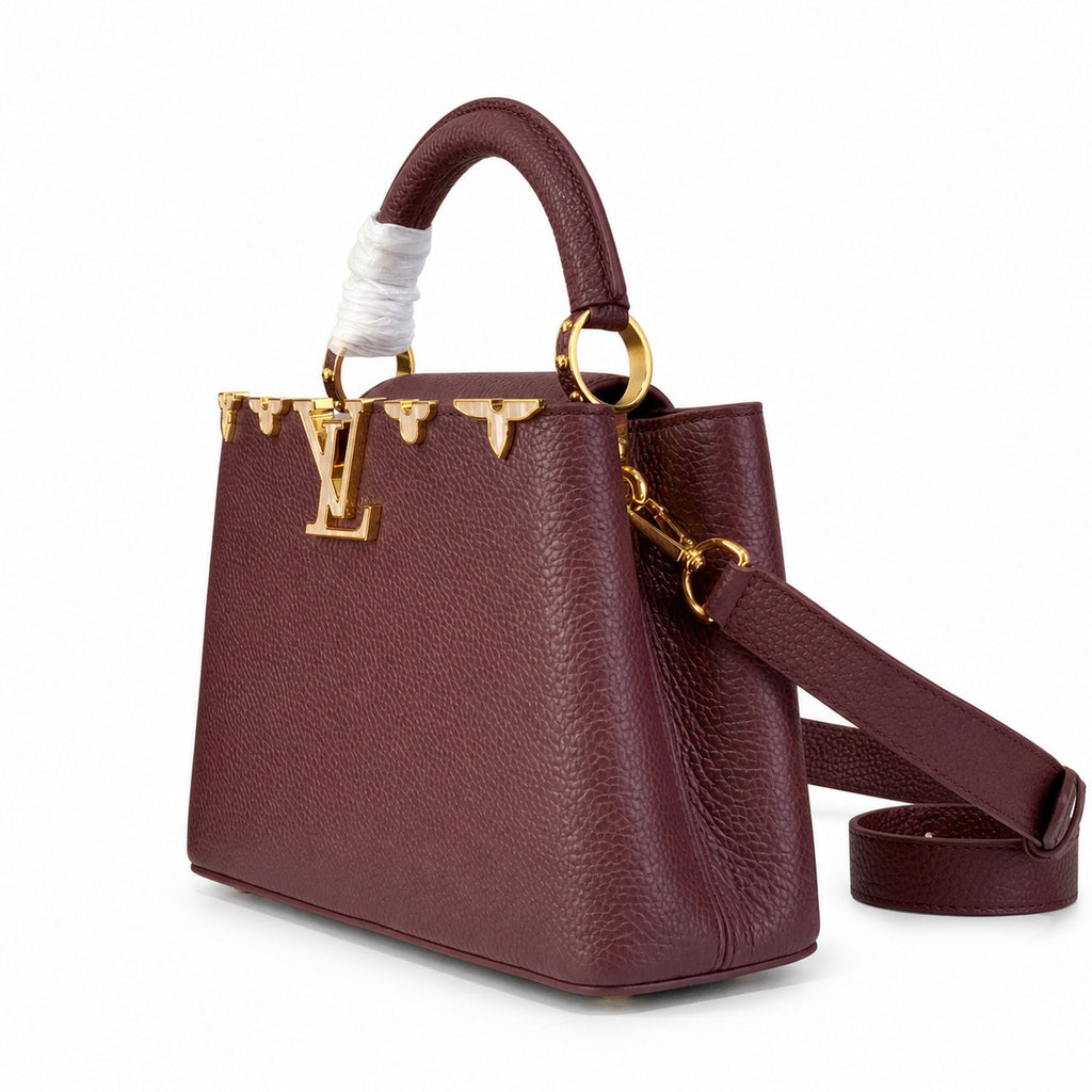 Louis Vuitton Capucines Leather White Gold Burgundy Handbag