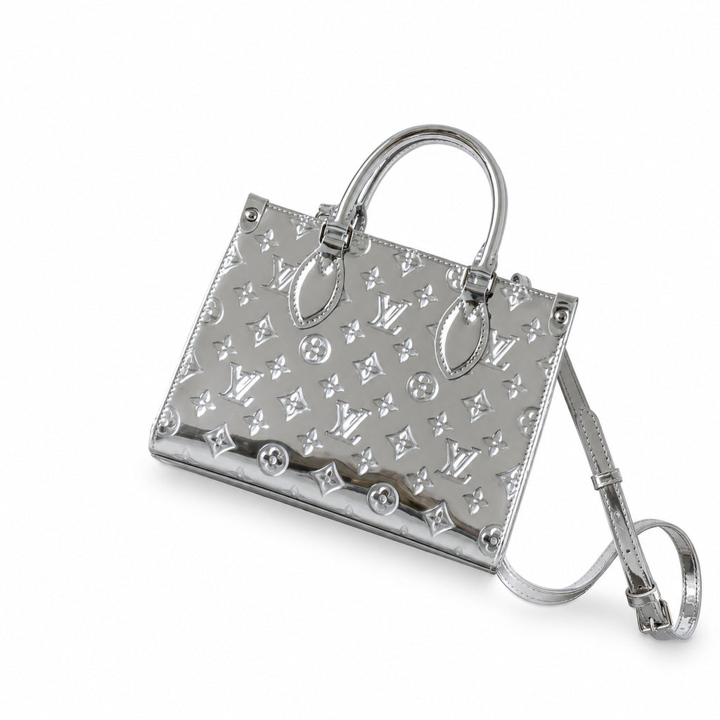 Louis Vuitton OnTheGo Small Cotton Canvas Silver Handbag