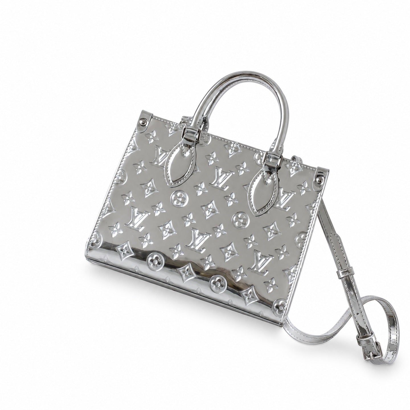 Louis Vuitton OnTheGo Small Cotton Canvas Silver Handbag