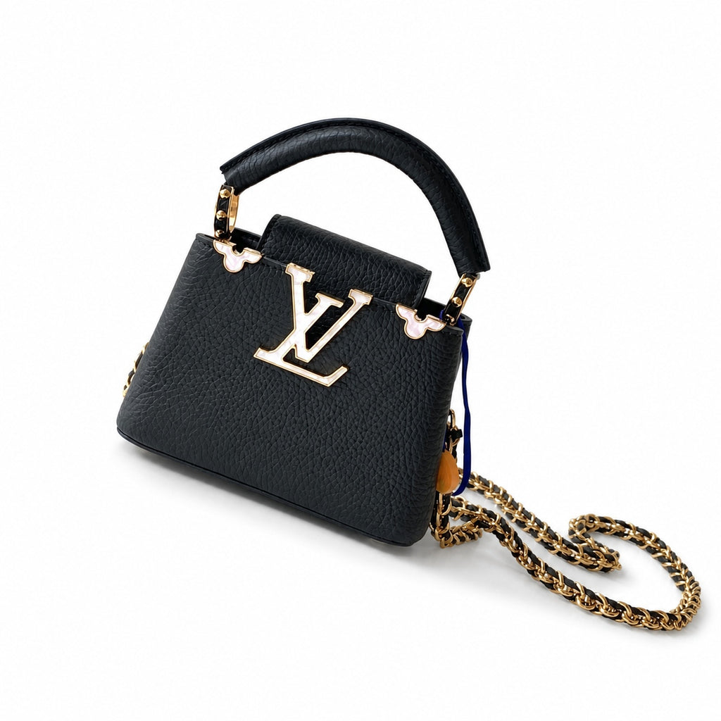 Louis Vuitton Capucines Leather Black White Handbag