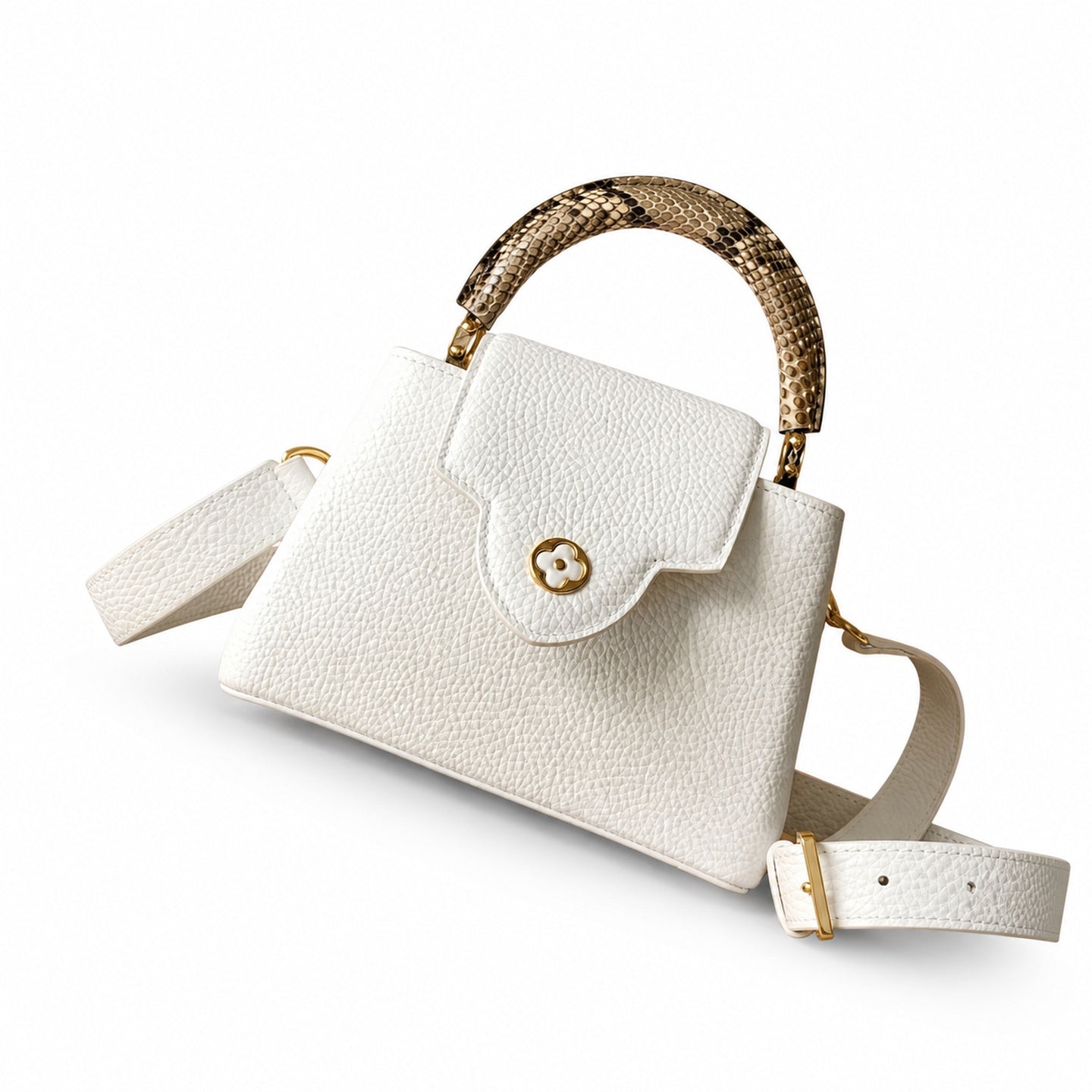Louis Vuitton Capucines Mini Snakeskin Leather White Gold Handbag