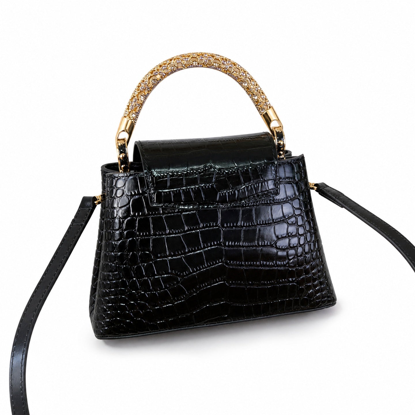 Louis Vuitton Capucines Mini Croc-Embossed Leather Black Handbag