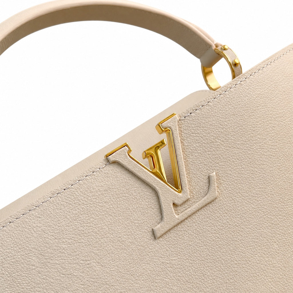 Louis Vuitton Capucines Medium Suede Leather White Brown Handbag
