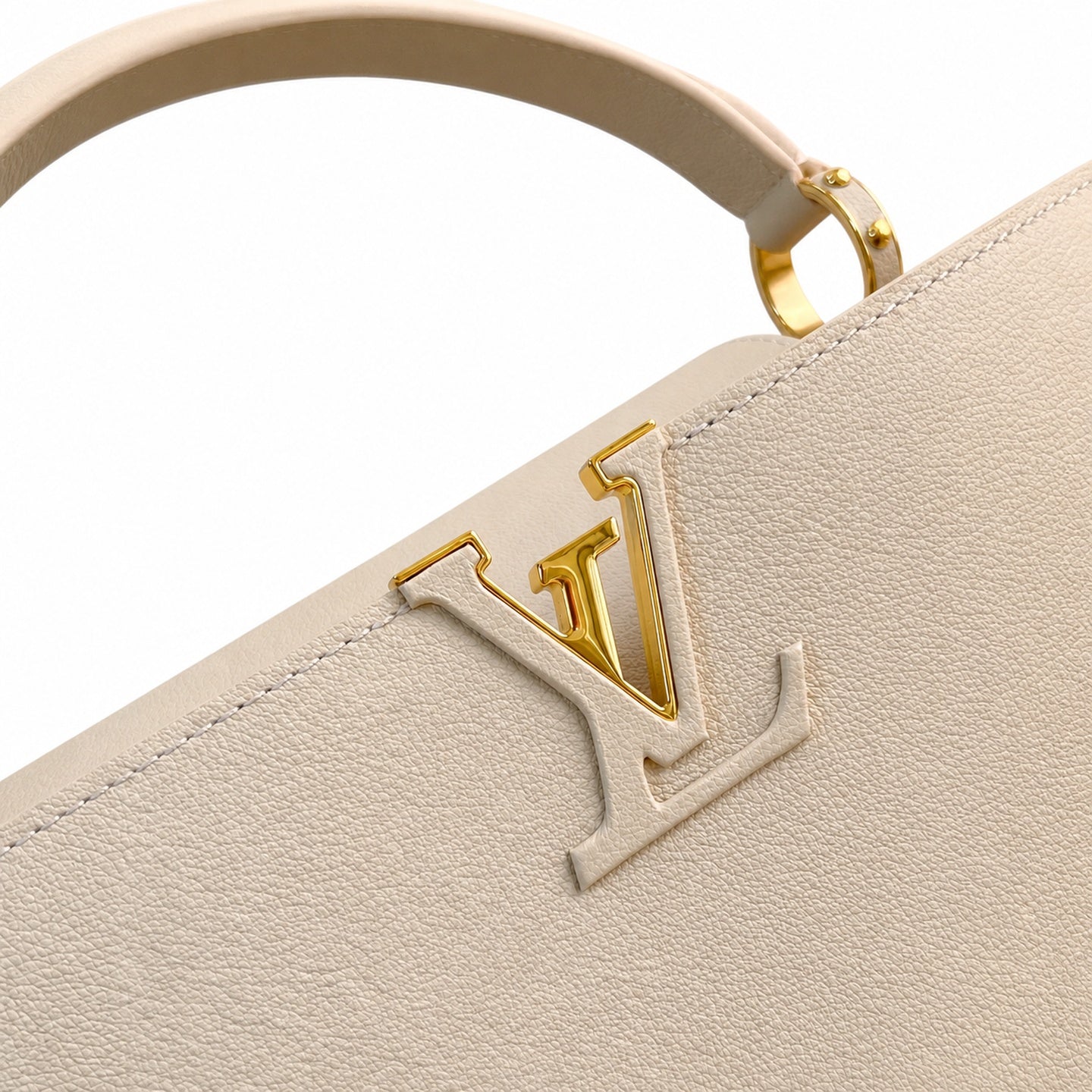 Louis Vuitton Capucines Medium Suede Leather White Brown Handbag