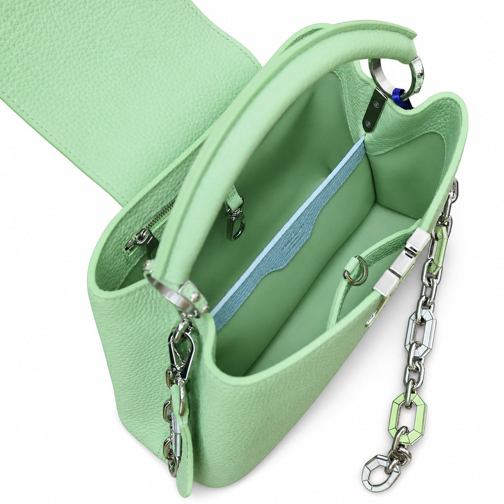 Louis Vuitton Capucines Small Leather Green Silver Handbag