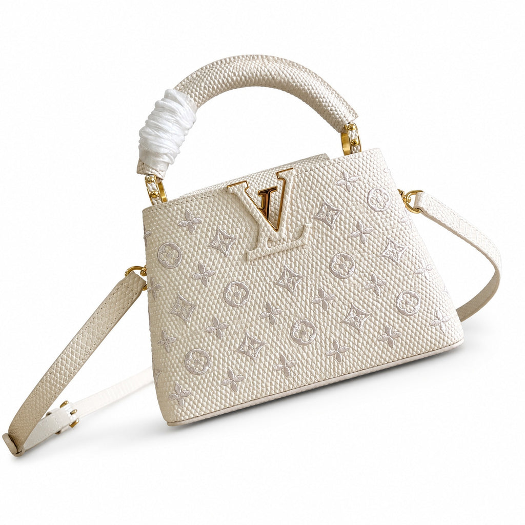 Louis Vuitton Capucines Mini Embroidered Leather White Handbag