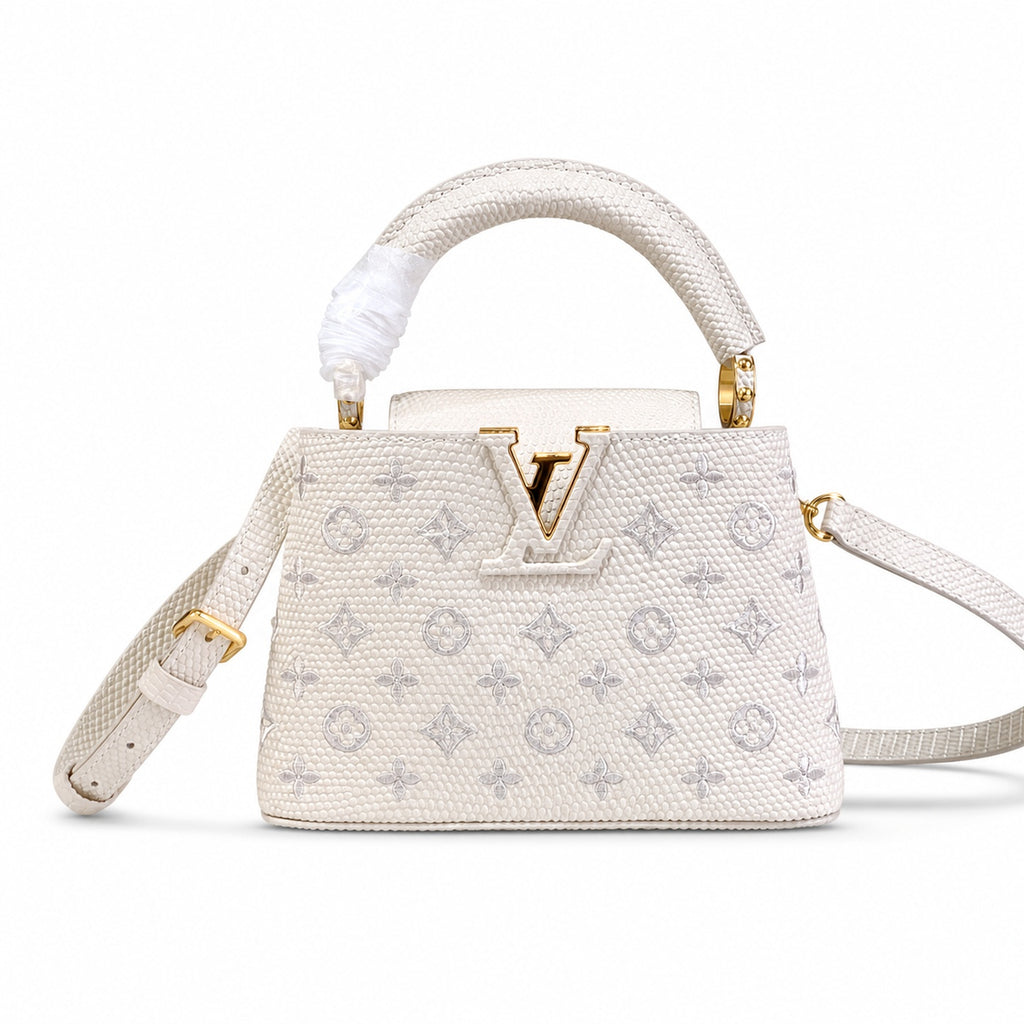 Louis Vuitton Capucines Mini Jacquard Leather White Handbag