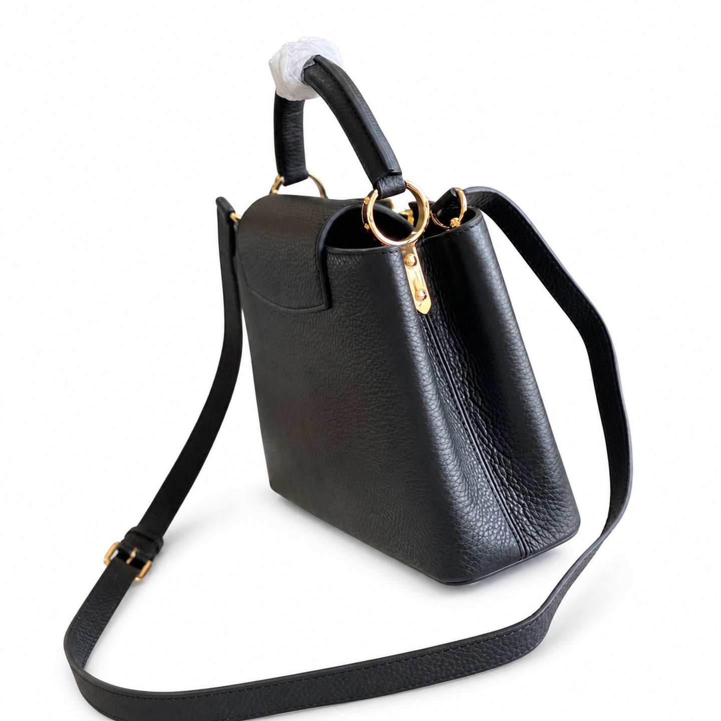 Louis Vuitton Capucines Small Leather Black Gold Handbag